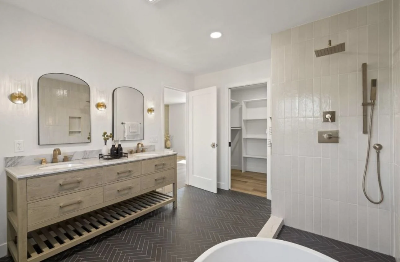 Remodeled bathroom with a walk-in shower